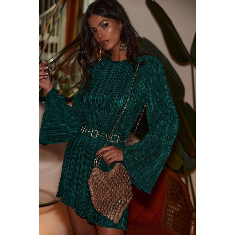 12th Tribe Tate Emerald Plisse Mini Dress Size XL